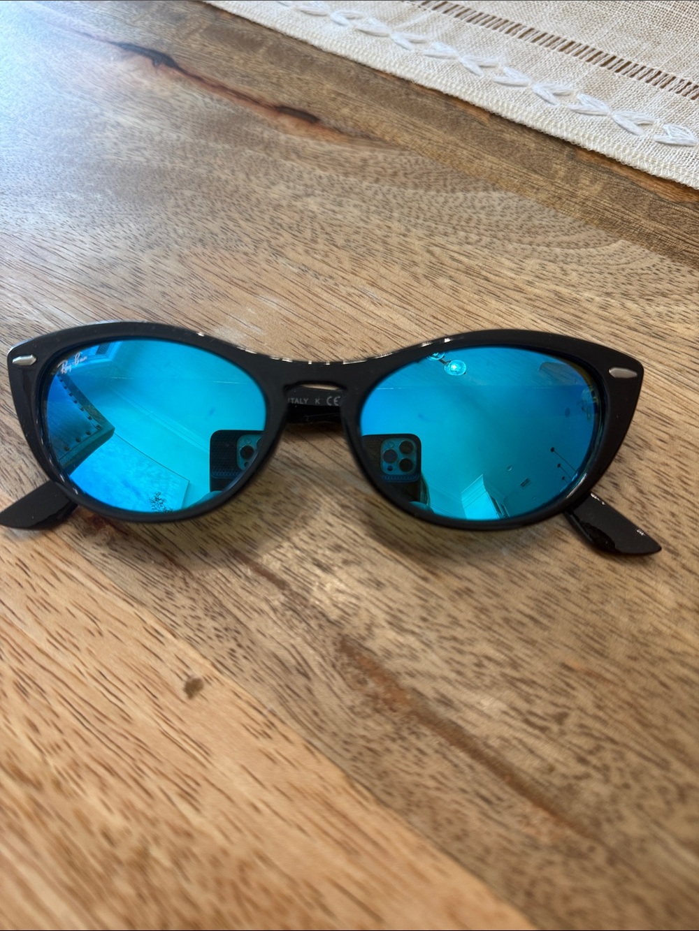 Ray-Ban Black Frame Sunglasses with Blue Lenses